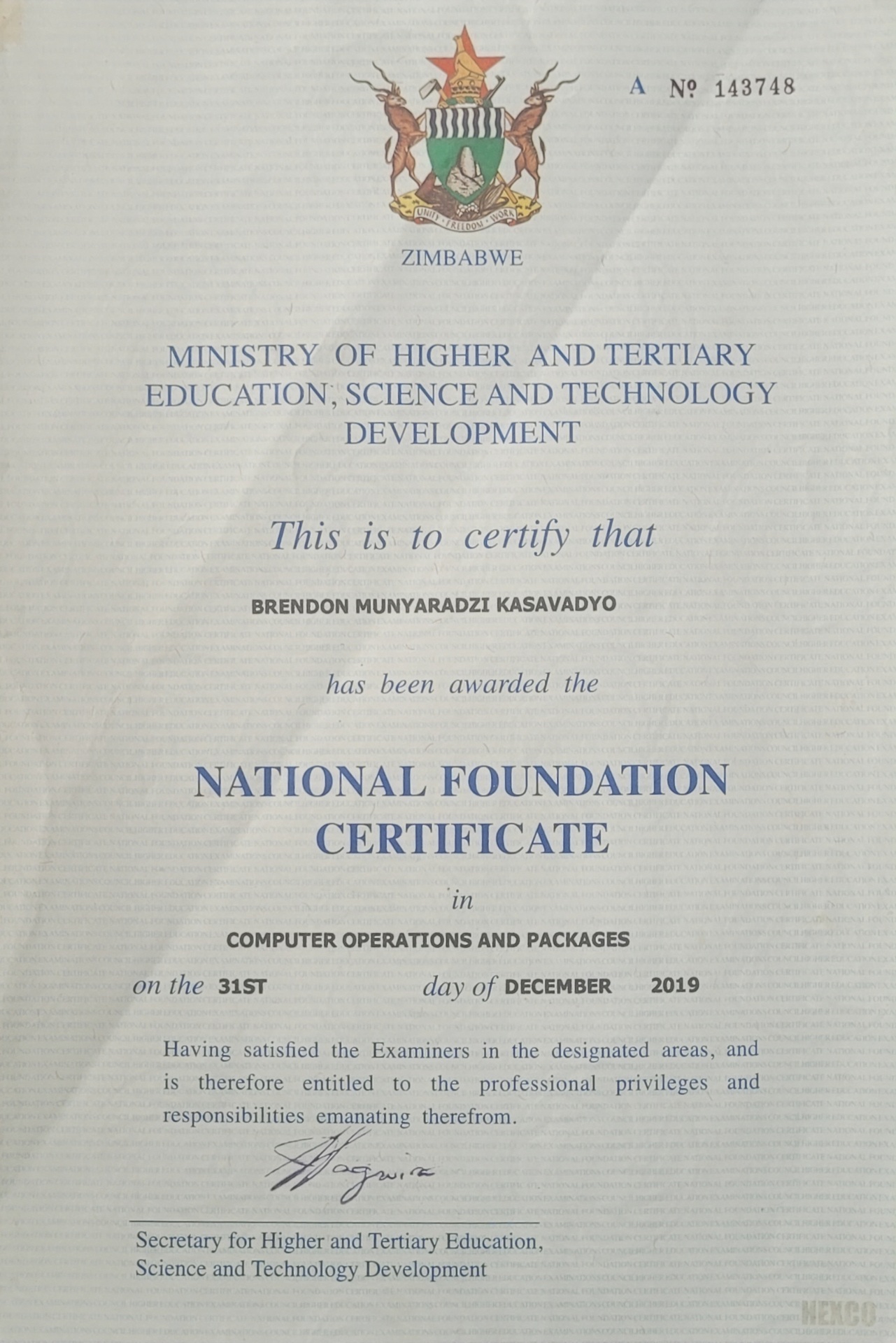 Certificate in Computer Operations Packages — Greatstride College
